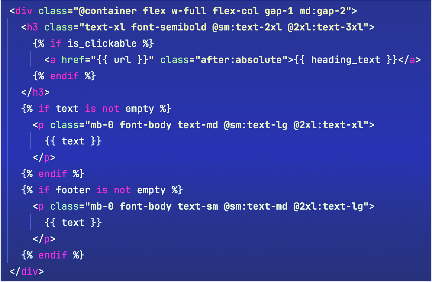 Screenshot of code from a Mercury template using Tailwind classes